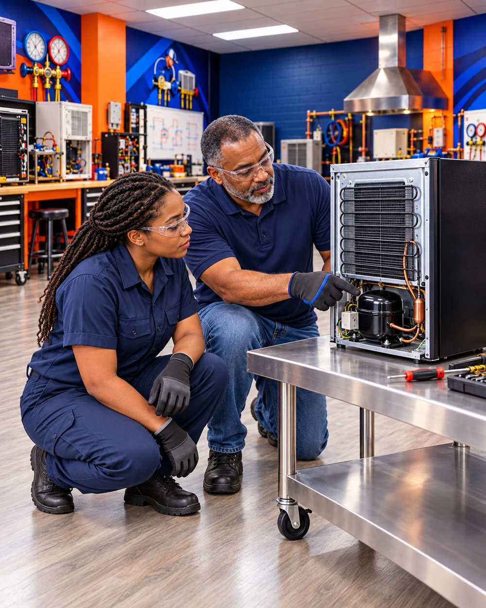 Illustrative small-refrigerator component demonstration in the training-lab concept